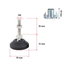 Drenky Furniture Feet Adjustable, Adjustable Feet Height Adjustable Heavy Duty 8 Pieces M8 x 30 mm Angle Adjustable Levelling Feet with Ball Joint and Drive-in Nuts