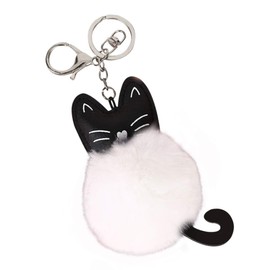 CHROME CRANE WB079 Women's Cat Cat Brushed Fluffy Cute Key Ring Charm Keychain, 01.white