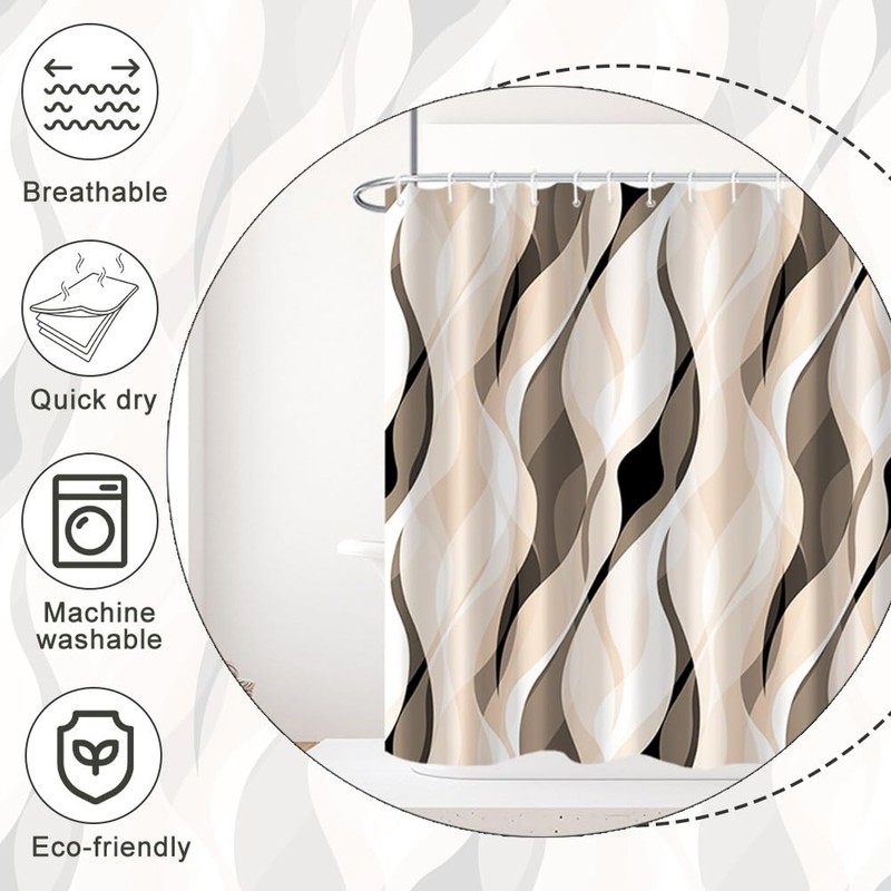 Ruelvth Cream Shower Curtain, Modern Abstract Cream and Grey Striped