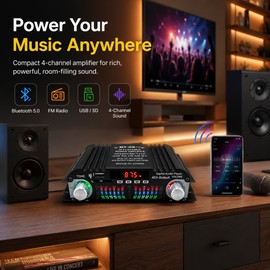 Bluetooth HiFi Stereo Amplifier for Karaoke – 4-Channel Audio Amp with FM, USB & Remote Control