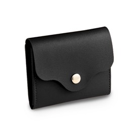 MultiValue Women Coin Purse, Slim Soft Leather Wallet Bi-Fold Ladies Wallet with Snap Closure Solid Colour Coin Wallet for Storing Coin Cash Cards (Black)