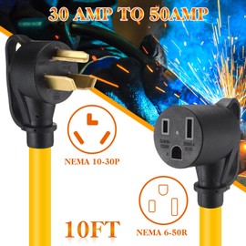 Tellegloww 10FT 30Amp to 50Amp Welder Adapter Cord, NEMA 10-30P Male to 6-50R Female 30Amp 3 Prong Dryer to 50Amp 3 Prong Welder Plasma Cutter Power Adapter, STW 10 AWG/3C, ETL Listed