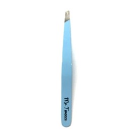 Mr Tweeze Stainless Steel Slant Tweezer, Blue, Compares to TweezerGuru