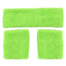 Neon Green Sweatbands Set 80s Headband and 2 Bracelets Green Party Carnival