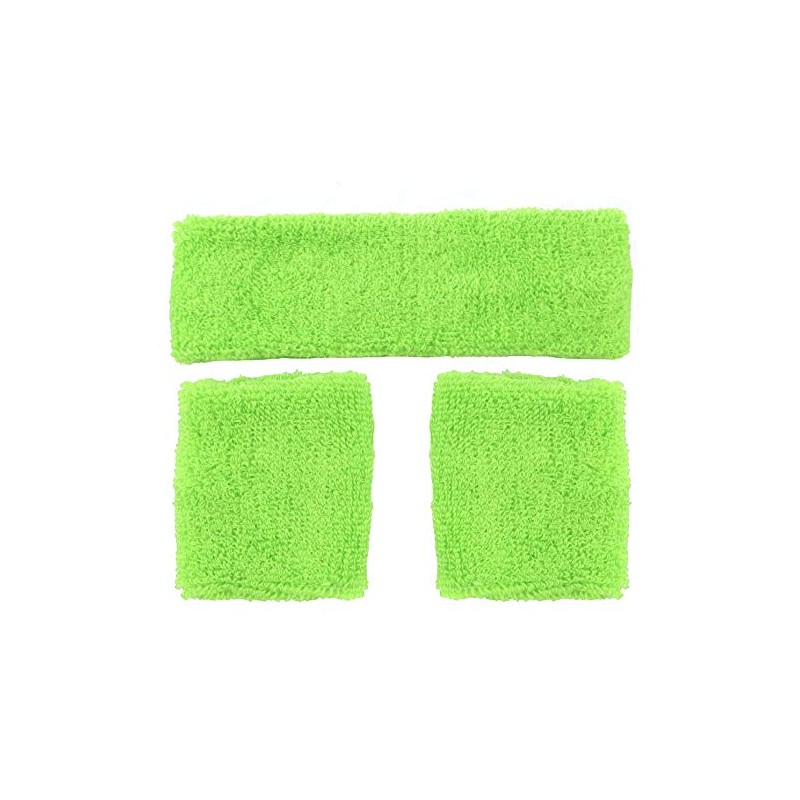 Neon Green Sweatbands Set 80s Headband and 2 Bracelets Green