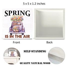 Spring Decor Farmhouse Floral Truck Wood Sign Spring Decorations Country Home Table Desk Decor (5 x 5 Inches)