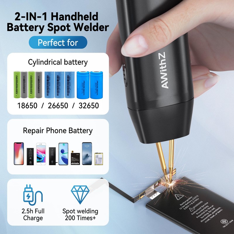 Battery Spot Welder, AWithZ Handheld Spot Welder 11 Gear Adjustable,