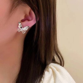 Yienate Silver Butterfly Stud Earrings Vintage Butterfly Wings Earrings Statement Tiny Butterfly Stud Earrings Prom Earrings Jewellery for Women and Girls, Silver