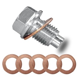 Magnetic Oil Drain Plug, M12x1.25 Oil Pan Nut Bolt with 5 Copper Crush Washers, Stainless Steel Car Engine Replacement Accessories for Car Motorcycle Boat (M12x1.25)