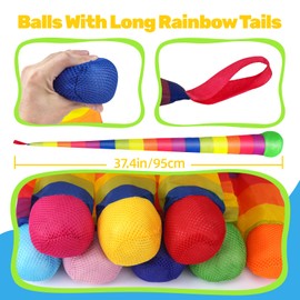 Cheelyvin.H 2 Pcs 8 Colors Throw and Catch Balls with Rainbow Tails, Outdoor Toys Bulk Playground Balls for Kids Adults, Physical Equipment Indoor Recess Games for Preschool, Camping Toys, 37"