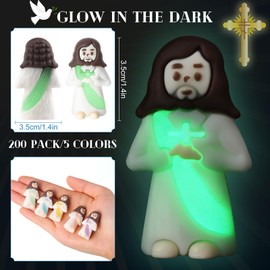 CroBlissful 200 Pcs Glow in The Dark Mini Jesus Figurines Bulk, Luminous Little Pocket Jesus Toy for Vbs Church Gift, Christian Party Favor for Hide and Seek, Sunday School (Multicolor)