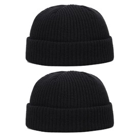 2 PCS Knit Trawler Beanie Hat for Men Women, Fisherman Beanie Caps, Swag Knit Trawler Skullcap, Winter Soft Knitted Skull Hat, Unisex Stylish Plain Warm Hat with Elasticity, Watch Cap (Cotton, KK)