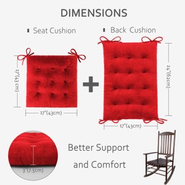ELFJOY Rocking Chair Cushion Large Rocking Chair Pads with Ties Premium Tufted High Back and Seat Cushion 2 Piece Set Red