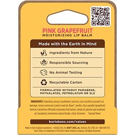 Burt's Bees Bálsamo labial 100% natural, caja de ampolla de pomelo rosa, 0.15 onzas