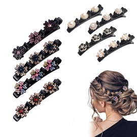 Crystal Hair Clips Women, Pack of 8 Double Layer Hair Clips, Hair Clips with Sparkling Crystal Stones, Flower Hair Clips, Braided Hair Clip for Women and Girls, Various Hairstyles