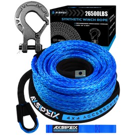 Synthetic Winch Rope Kit, 3/8" x 92ft 26500LBS Blue Winch Cable with Protective Sleeve, Forged Winch Hook and Safety Pull Strap 4WD Off Road Vehicle SUV Truck