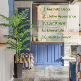 6ft Tall Triple Golden Cane Palm Artificial Tree Large Tropical Palm Tree UV Resistant Fake Plant in Pot for Indoor Outdoor Big House Living Room Outside Patio Office Home Decor 1Pack