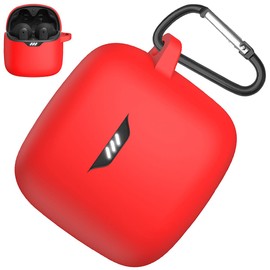 Miimall Case Compatible with JBL Tune Flex Case Cover, [Anti-Lost Keychain] [Scratch Resistance] Dust-Proof Protective Silicone Case for JBL Tune Flex with Carabiner Case Cover(Red)