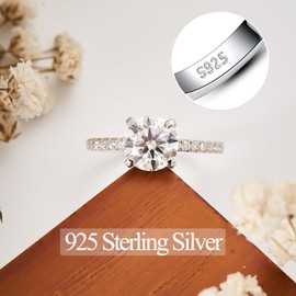 Mejewri Moissanite Rings for Women S925 Sterling Silver Simulated Diamond Ring 18K White Gold Plated Wedding Rings for Women Promise Ring Fake Engagement Rings 1CT L1/2