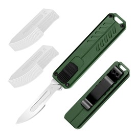 cckk Utility Knife, Aluminium Alloy Pocket Knife with Clip, Black Pocket Knife, EDC Razor Knife with 20PCS #23 Blades,Green 2