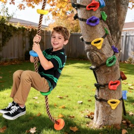 12 Ninja Tree Climbing Holds and 6.56FT Climbing Rope for Kids, Tree Climber Climbing Kit for Outdoor Ninja Warrior Obstacle Course Training