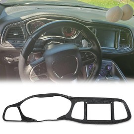 HECASA Center Console Dashboard Panel Compatible with 2015-UP Dodge Challenger Interior Decals Sticker Accessories Black 4Pcs- Carbon Fiber Painted Navigation Trim Decoration Plastic Kit