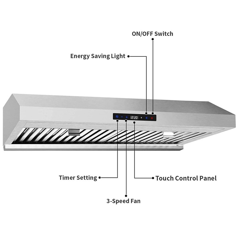 SNDOAS 30in Under Cabinet Range Hood 800CFM Stainless Steel 3-Speed