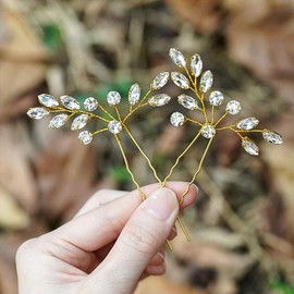 Unicra - Horquillas para el pelo con cristales para novia, accesorios para el pelo de boda para mujeres y niñas, Dorado, 3.15*2.76in(8*7cm)