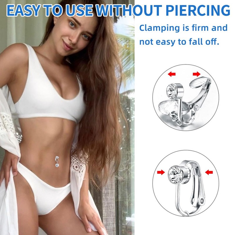 FDCGAS Fake Belly Button Piercing - 3 Pieces Fake Belly
