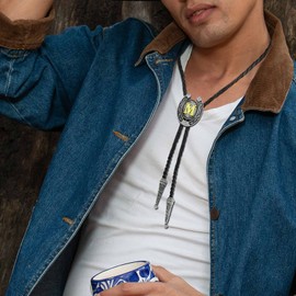 Yjfeshion 2 Pieces Western Cowboy Belt Buckle Bolo Tie Set Golden Initial Letter ABCJ to Z Rodeo Belt Buckles for Women Men M