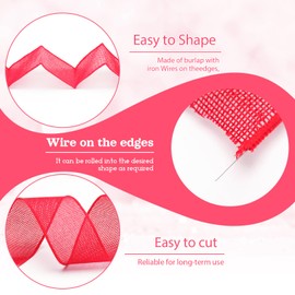 G2PLUS Red Christmas Jute Ribbon with Wire, 6 cm Wide Gift Ribbon for Crafts, 10 m Checked Hessian Ribbon, Christmas Decorative Ribbon, Wired for Gift, Christmas Wreath, Christmas Tree