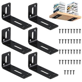 6 Pcs Thickened Angle Brackets, Adjustable Brackets with Long Slots, Black L Bracket, Multi-Purpose Corner Bracket for Fixing and Repairing Wooden Furniture, Comes with 36 Screws