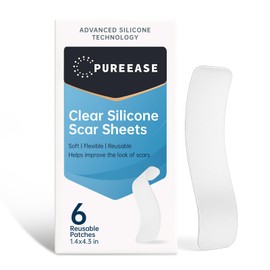 PUREEASE Silicone Scar Sheets – Reusable Medical-Grade Silicone Gel Strips for Body & Face – Soft, Invisible & Flexible – 1.4 x 4.3 in – 6 Clear Patches for Old & New Scars – Smoother Skin Appearance
