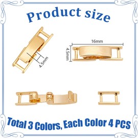 PH PandaHall 12pcs 18K Gold Plated Bracelet Extender, 3 Colors Necklace Extender Foldover Extension Jewelry Clasps Fold Over Clasps Bracelets Clasps and Closures for DIY Jewelry Crafts Making