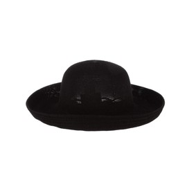 Scala Women's Knitted Poly Straw Big Brim Hat, Black, One Size