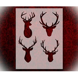 Stencil Deer Buck Antlers Four 8.5" x 11" Reusable Sturdy Flexible Clear Plastic Stencils Arts and Crafts Material Scrapbooking for Airbrush Painting Drawing