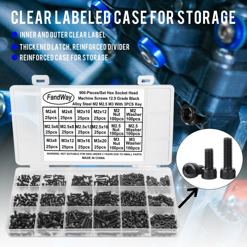 FandWay Pack of 900 M2 M2.5 M3 Screws Set, Cylinder