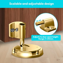 Windproof Door Stopper with Screws and Adhesive - Heavy Duty Door Stop for Wall or Floor, No Drilling Required - Magnetic Design for Bottom of Door Security - 1 Pack, Bright Gold