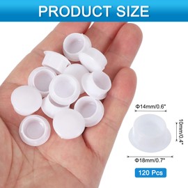 sourcing map 120Pcs Plastic Hole Plugs, 9/16"(14mm) Flush Type Panel Round Screw Caps Cover Fastener Knockout Locking Plugs for Furniture Insert End Caps Panels, White