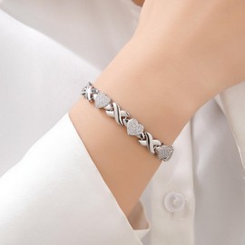 Eseres Tennis Bracelets for Women 17CM Silver Heart Bracelet White Gold Plated Iced Out Bracelet with Cubic Zirconia Hip Hop Jewelry for Valentines Gift