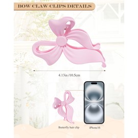 4 PCS Bow Hair Clips Bow Claw Clip for Women, Large Hair Claw Clips for Thin Thick Long Hair Cute Nonslip Bows (Black+Light Brown+Off-White+Light Pink)