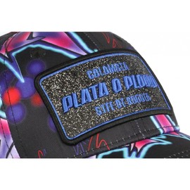 Plata O Lead Blue and Pink Rhinestone Columbia Baseball Cap - Unisex, Blue, One Size, blue
