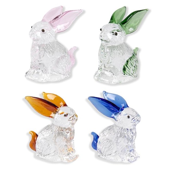 HDLJIAL 4 Pcs Glass Bunny Figurines,Crystal Easter Bunny Collectibles Spring