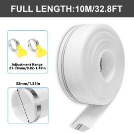 10M Gewebeschlauch, Feuerwehrschlauch, Flachschlauch mit 2 Clips zum Anschluss an Tauchpumpen, Schlauch 32mm Innendurchmesser, für Abflussteiche, Gartenbewässerung, Whirlpools, Tauchpumpen