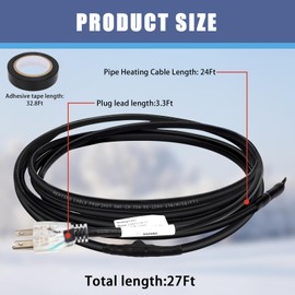 24FT Self-Regulating Pipe Heating Cable with Thermostat,Heat Tape for Water Pipe Freeze Protection,Pipe Heating Trace System for Home Supply Pipes,120V
