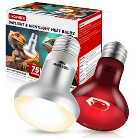 DXOPHIEX 2 Pack 75W Reptile Heat Lamp Bulbs Reptile Heat Bulbs, UVA Basking Bulb and Infrared Light Bulb Combo, Basking Light for Bearded Dragon, Turtles, Snake and Lizard