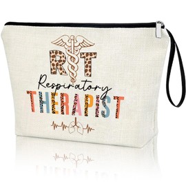 Respiratory Therapy Gift RT Worker Therapist Makeup Bag Lung Therapist Appreciation RT Nurse Graduation Gifts RT Assistant Pulmonologist Bag Travel Zipper Pouch for Friend Coworker, white