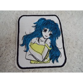 Unbranded Anime Girl Blue Hair 4-3/4" Embroidery Iron-on Patch (E7)