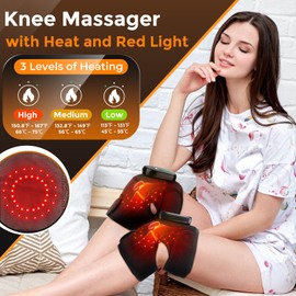EDIFOLLY Knee Massager with Heat and Red Light, Knee Heating Pad for Knee Relax, Cordless Heated Knee Brace Heated Knee Wrap 2 Packs Black