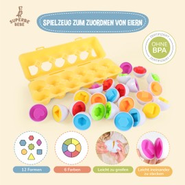 SUPERBE BEBE Montessori Game for Babies and Children - Plastic Eggs for Shape and Colour Assignment - Educational Toy from 3 Years - Promotes Creativity - Great Gift for Babies